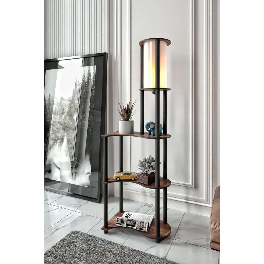 Candeeiro de pé com prateleiras 1xE27/40W/230V 140 cm preto/castanho