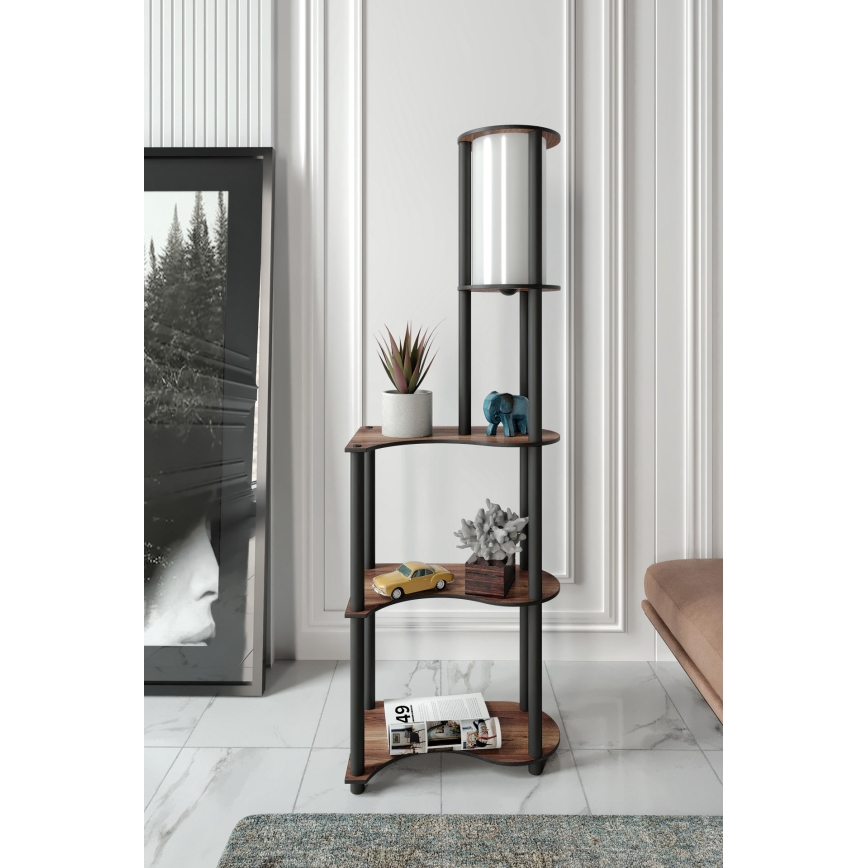 Candeeiro de pé com prateleiras 1xE27/40W/230V 140 cm preto/castanho