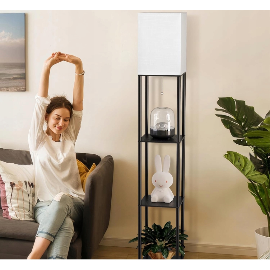 Candeeiro de pé com prateleiras 1xE27/40W/230V 160 cm preto/branco