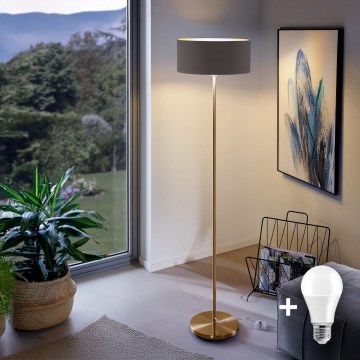 Candeeiro de pé LED TUNJA 1x E27/20W/230V Ø 38 cm dourado/castanho