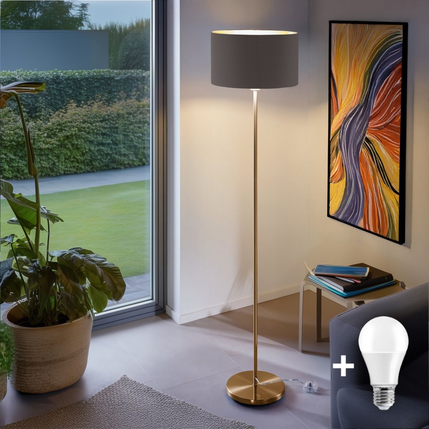 Candeeiro de pé LED TUNJA 1x E27/20W/230V Ø 38 cm dourado/taupe