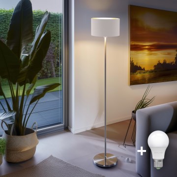 Candeeiro de pé LED TUNJA 1xE27/20W/230V Ø 30 cm cromo mate/branco