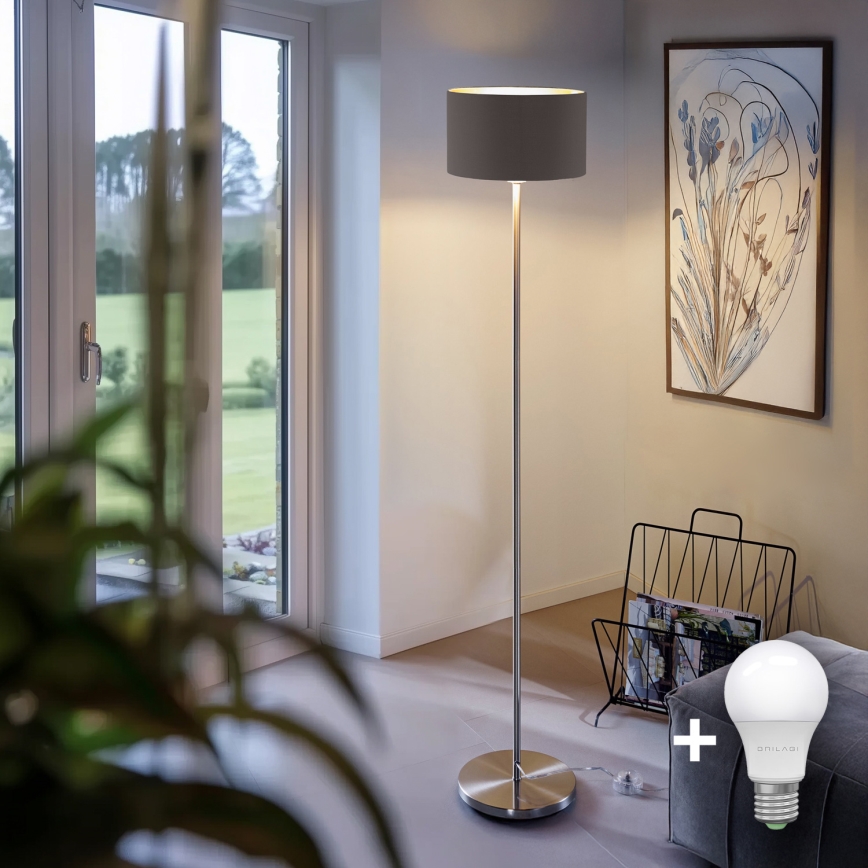 Candeeiro de pé LED TUNJA 1xE27/20W/230V Ø 30 cm cromo mate/taupe