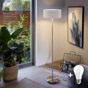 Candeeiro de pé LED TUNJA 1xE27/20W/230V Ø 38 cm cromo mate/branco