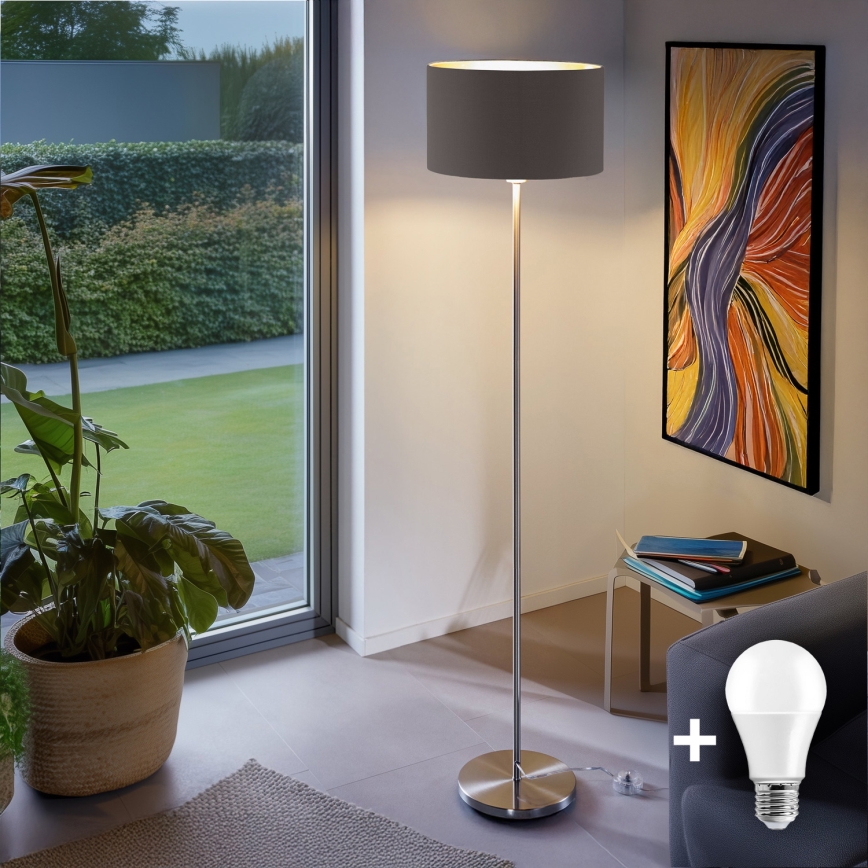Candeeiro de pé LED TUNJA 1xE27/20W/230V Ø 38 cm cromo mate/taupe