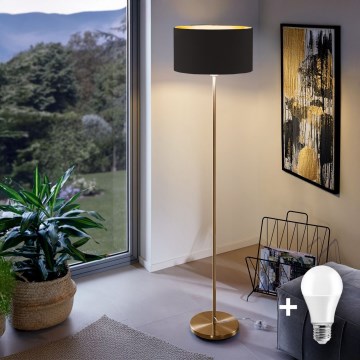 Candeeiro de pé LED TUNJA 1xE27/20W/230V Ø 38 cm dourado/preto