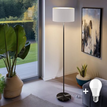 Candeeiro de pé LED TUNJA 1xE27/20W/230V Ø 38 cm preto/branco