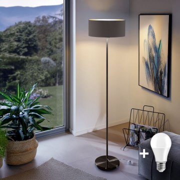 Candeeiro de pé LED TUNJA 1xE27/20W/230V, Ø 38 cm, preto/castanho