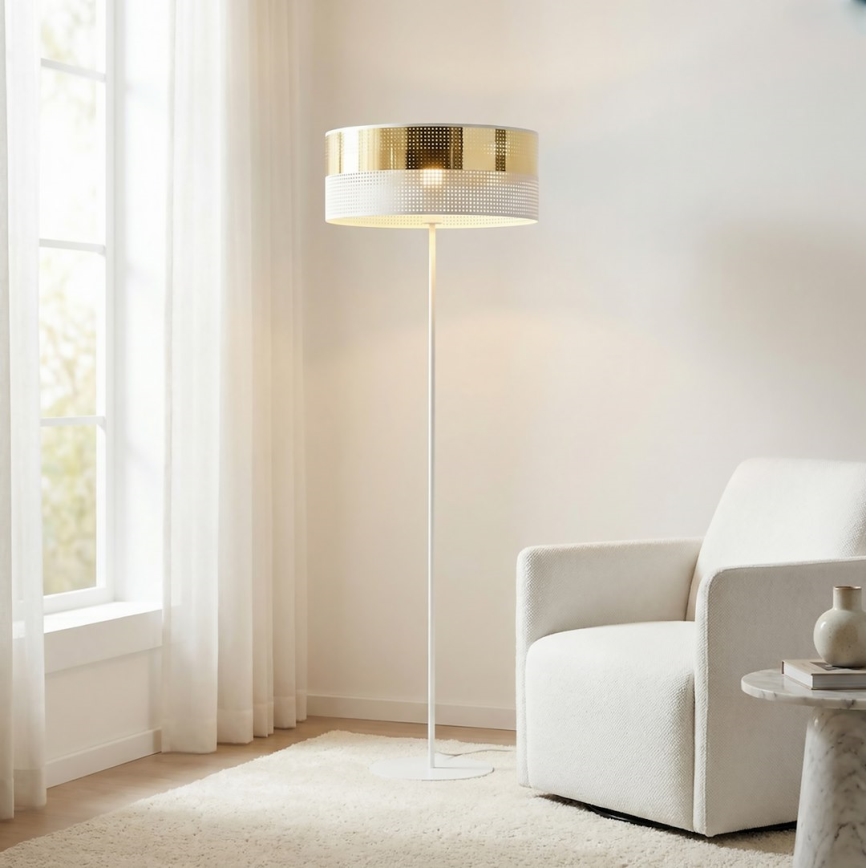 Candeeiro de pé LUX 1xE27/15W/230V branco/dourado