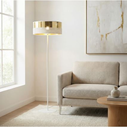 Candeeiro de pé LUX 1xE27/15W/230V branco/dourado