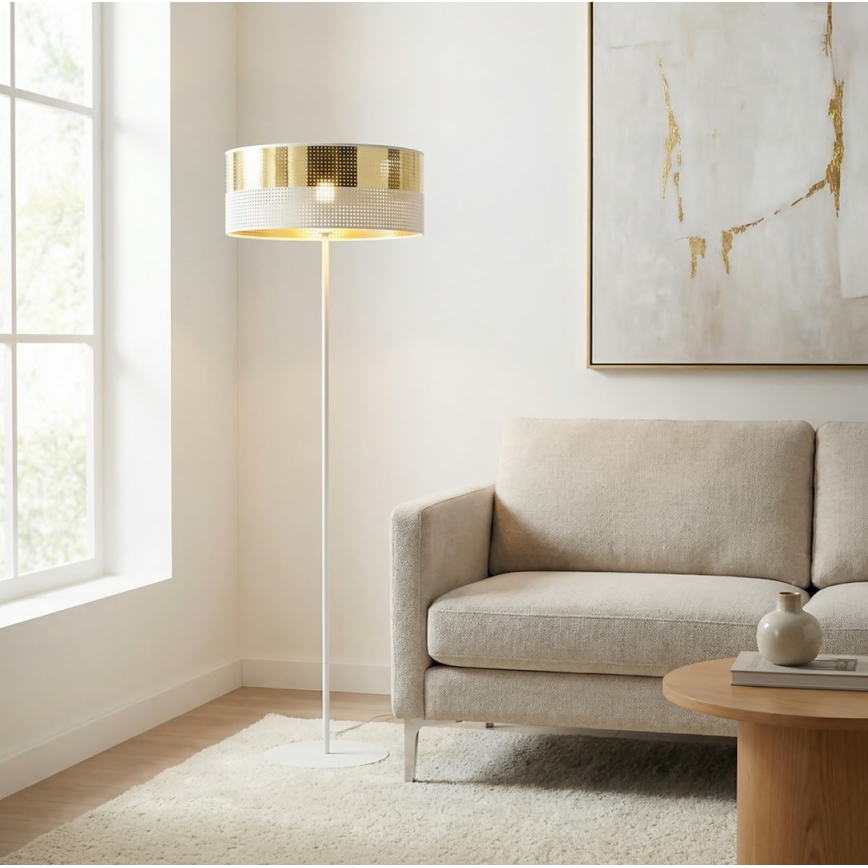 Candeeiro de pé LUX 1xE27/15W/230V branco/dourado