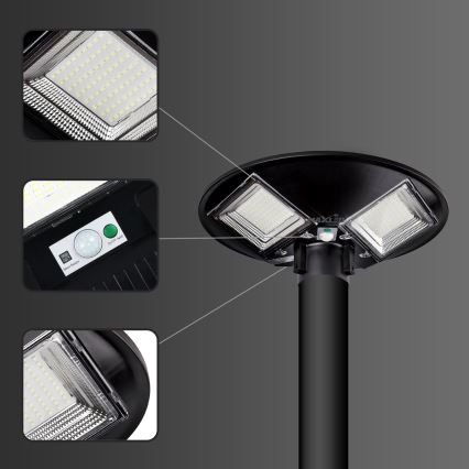 Candeeiro de rua solar LED regulável com sensor LED/15W/6V 11000 mAh 6500K IP65 preto + comando