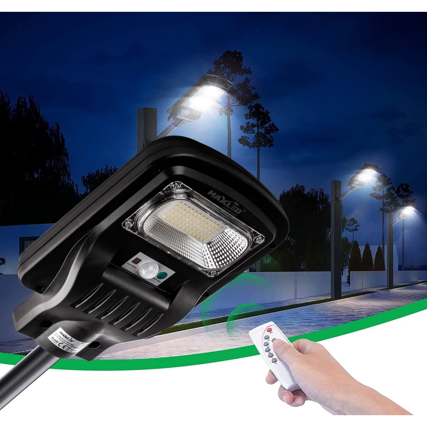 LED Candeeiro de rua solar regulável com sensor LED/60W/6V 5500 mAh 6500K IP65 preto + comando