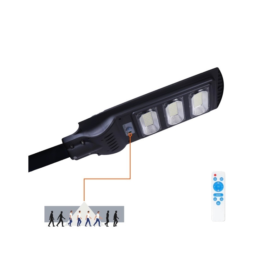 Candeeiro de rua LED solar regulável com sensor de movimento e anoitecer URBI LED/8W/3,2V 6500K IP54 10000 mAh + comando