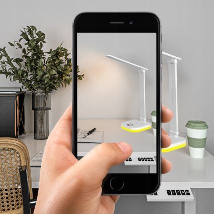 Candeeiro de secretária LED RGBW regulável com carregamento sem fios LED/7W/5V USB branco