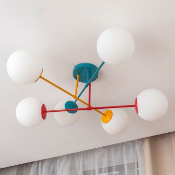 Candeeiro de tecto aplicado MOON 6xE27/15W/230V turquesa/amarelo/vermelho