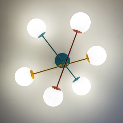 Candeeiro de tecto aplicado MOON 6xE27/15W/230V turquesa/amarelo/vermelho
