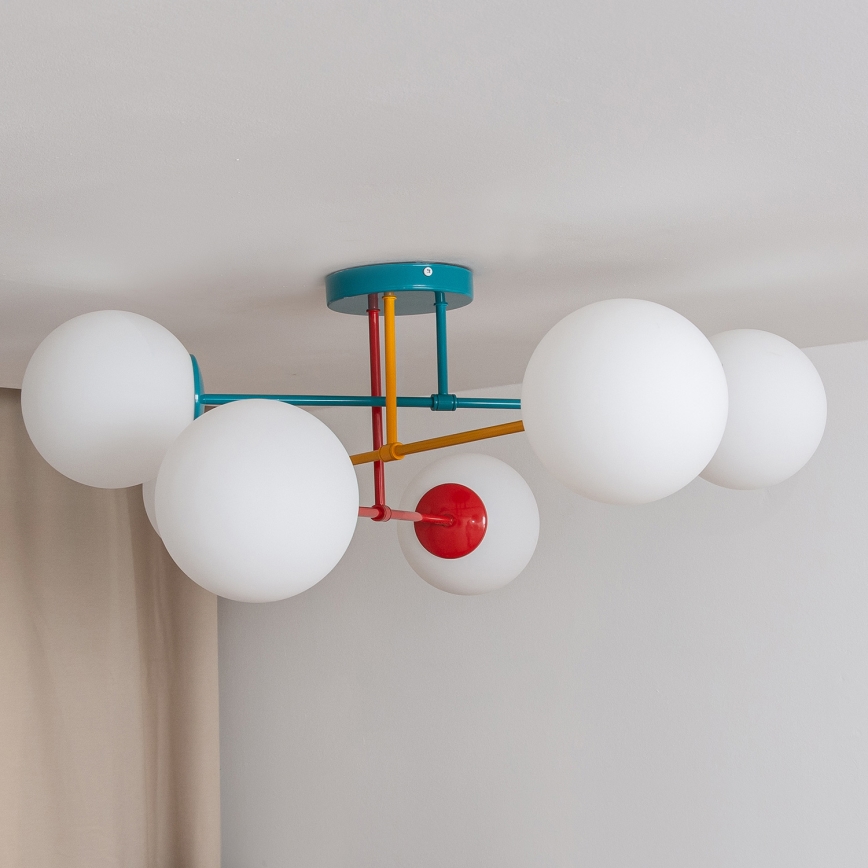 Candeeiro de tecto aplicado MOON 6xE27/15W/230V turquesa/amarelo/vermelho