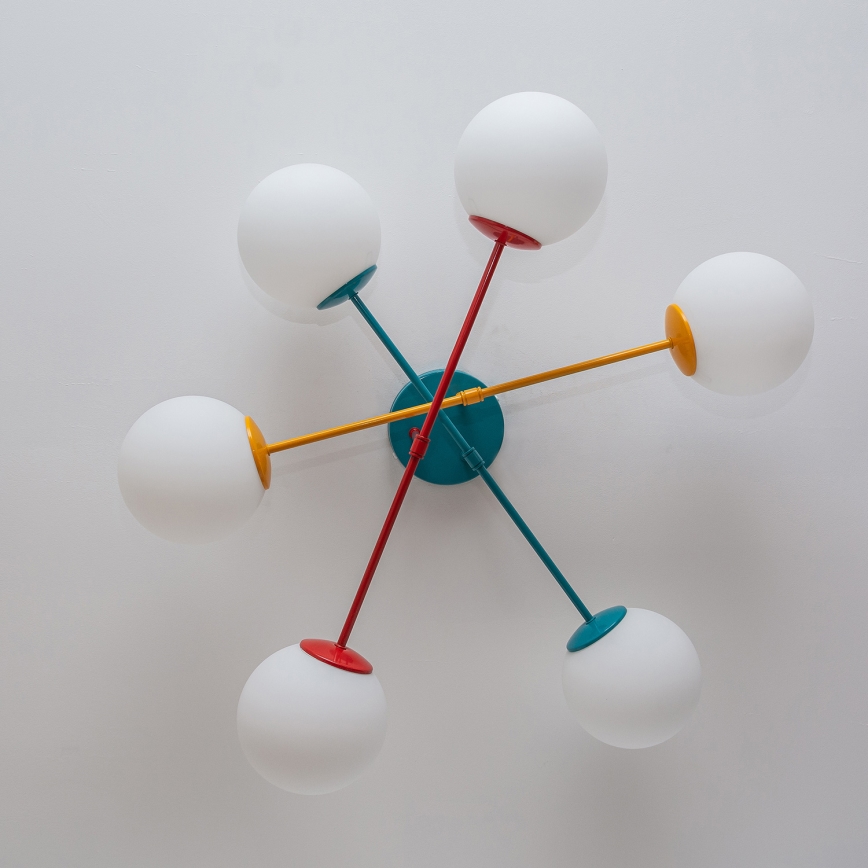 Candeeiro de tecto aplicado MOON 6xE27/15W/230V turquesa/amarelo/vermelho