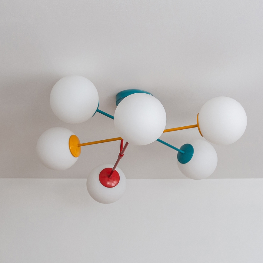 Candeeiro de tecto aplicado MOON 6xE27/15W/230V turquesa/amarelo/vermelho