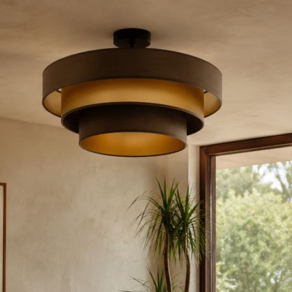 Candeeiro de tecto aplicado WENTA 1xE27/60W/230V Ø 50 cm castanho/dourado