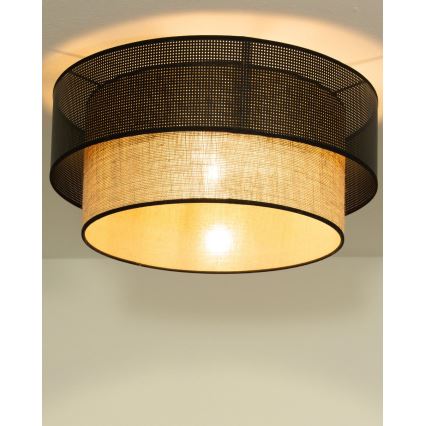 Candeeiro de tecto BORHO 1x E27/60W/230V Ø 50 cm preto/juta