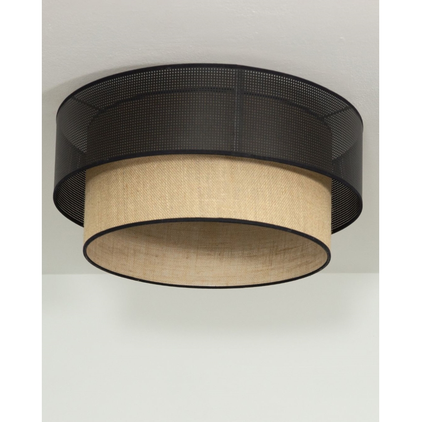 Candeeiro de tecto BORHO 1x E27/60W/230V Ø 50 cm preto/juta