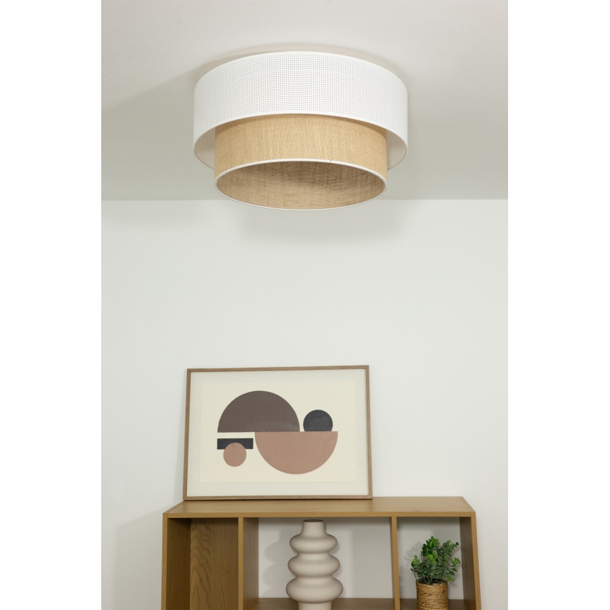 Candeeiro de tecto BORHO 1xE27/60W/230V Ø 40 cm branco/juta