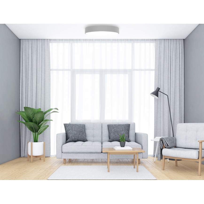 Candeeiro de teto CLEO com sensor de movimento e crepúsculo, 6xE27/24W/230V, diâmetro 80 cm, cinzento