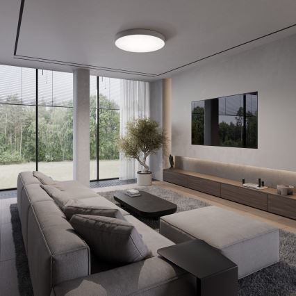 Candeeiro de teto CLEO com sensor de movimento e crepúsculo, 6xE27/24W/230V, diâmetro 80 cm, cinzento