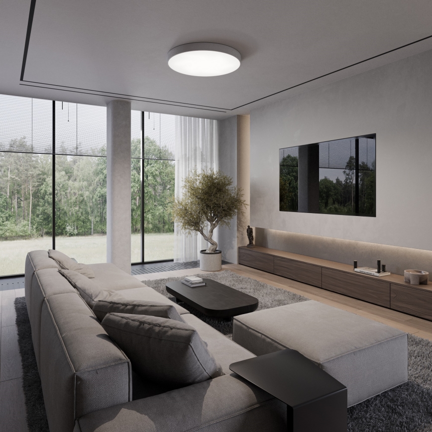 Candeeiro de teto CLEO com sensor de movimento e crepúsculo, 6xE27/24W/230V, diâmetro 80 cm, cinzento