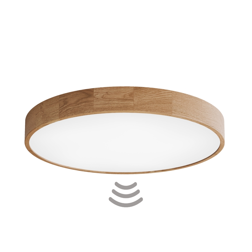 Candeeiro de teto com sensor de movimento e de crepúsculo CLEO, 6xE27/24W/230V, diâmetro 80 cm, acabamento em carvalho