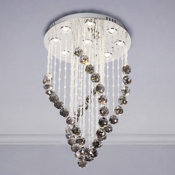 Candeeiro de tecto de cristal LED NAURU LED/30W/230V Ø 40 cm cromo brilhante/preto + controlo remoto