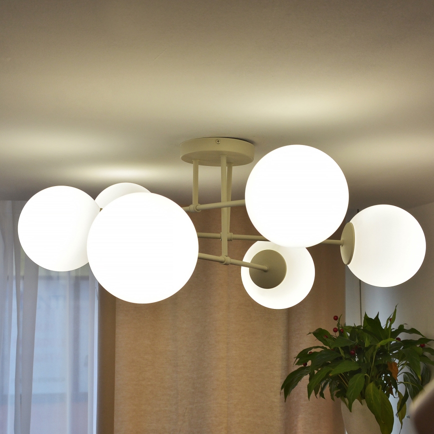 Candeeiro de tecto de montagem à superfície MOON 6xE27/15W/230V cor creme