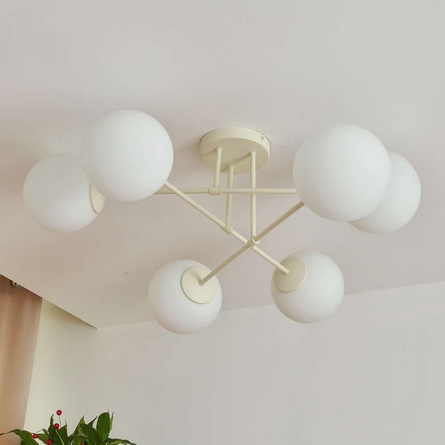 Candeeiro de tecto de montagem à superfície MOON 6xE27/15W/230V cor creme