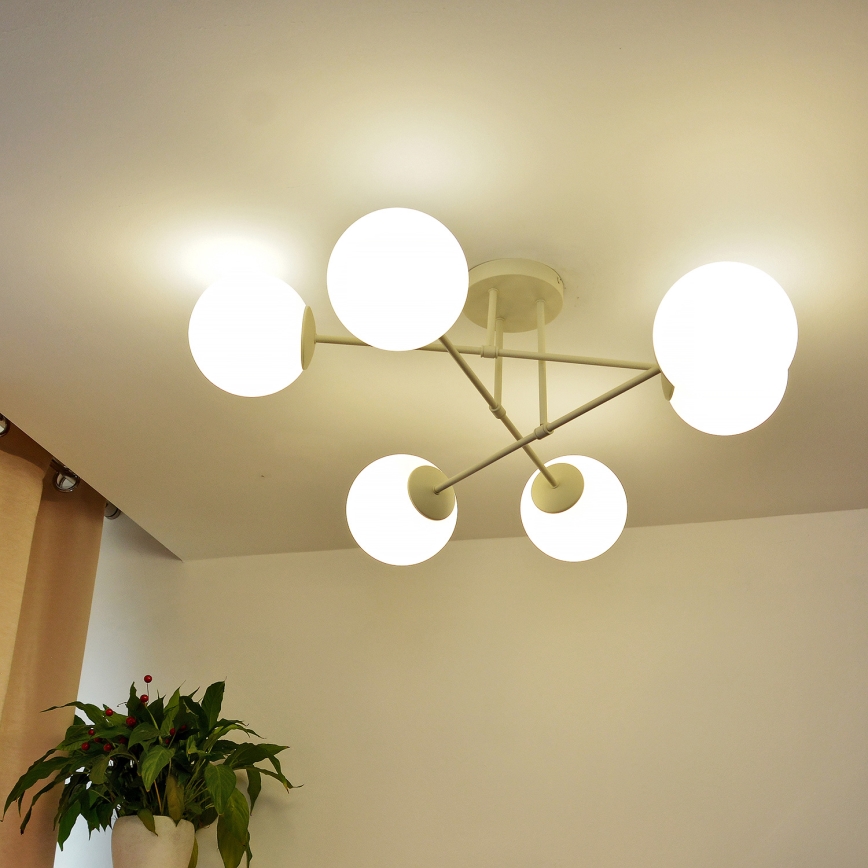 Candeeiro de tecto de montagem à superfície MOON 6xE27/15W/230V cor creme