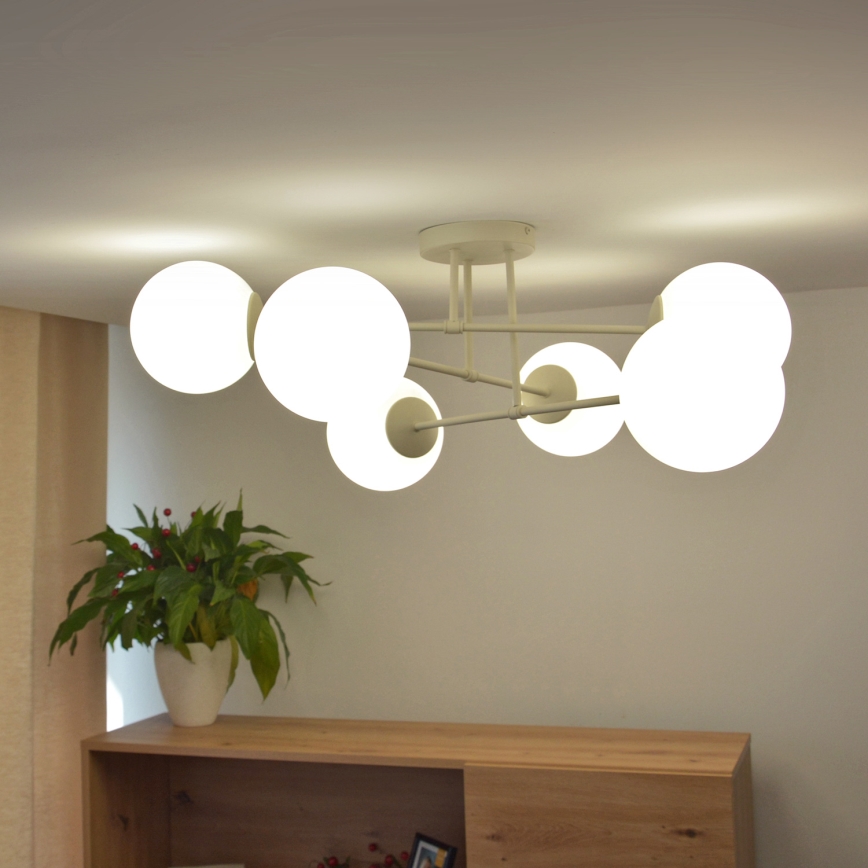Candeeiro de tecto de montagem à superfície MOON 6xE27/15W/230V cor creme