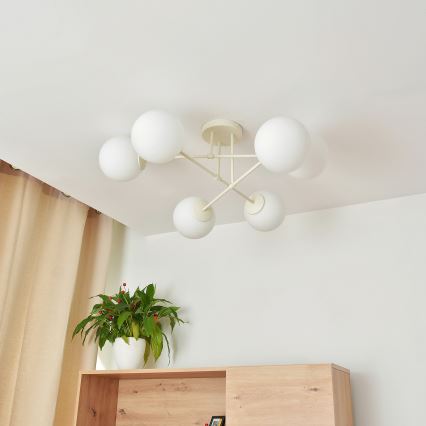 Candeeiro de tecto de montagem à superfície MOON 6xE27/15W/230V cor creme