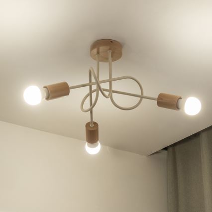 Candeeiro de tecto de montagem aparente OXFORD 3xE27/15W/230V pinho/creme