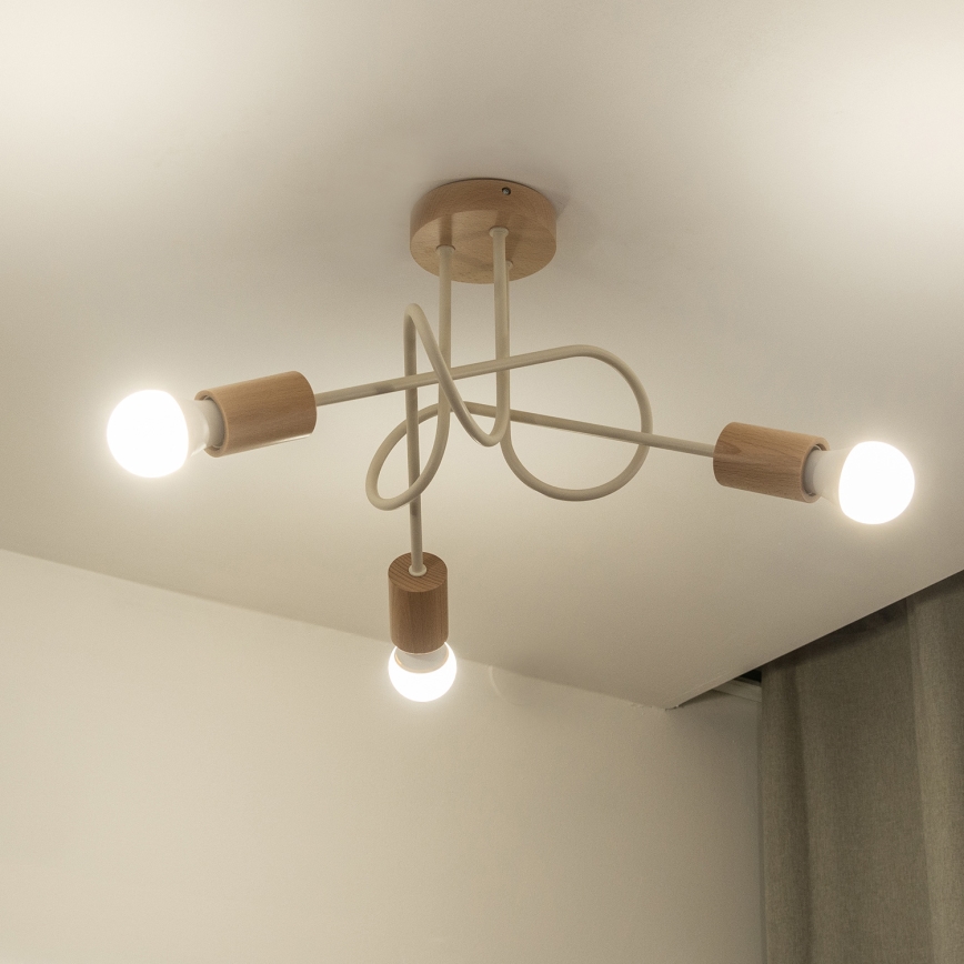 Candeeiro de tecto de montagem aparente OXFORD 3xE27/15W/230V pinho/creme