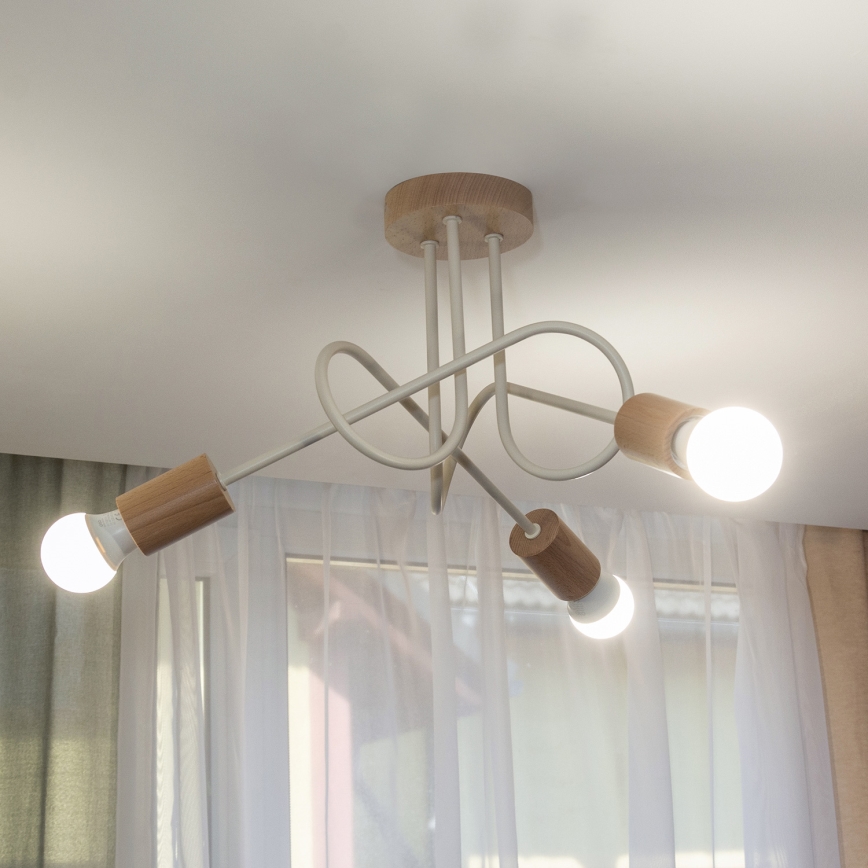 Candeeiro de tecto de montagem aparente OXFORD 3xE27/15W/230V pinho/creme