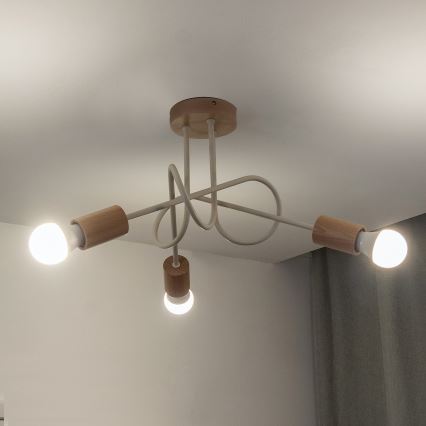 Candeeiro de tecto de montagem aparente OXFORD 3xE27/15W/230V pinho/creme