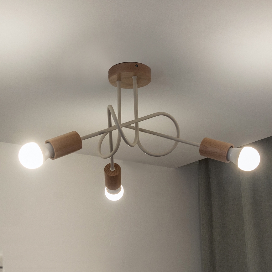 Candeeiro de tecto de montagem aparente OXFORD 3xE27/15W/230V pinho/creme