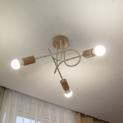 Candeeiro de tecto de montagem aparente OXFORD 3xE27/15W/230V pinho/creme