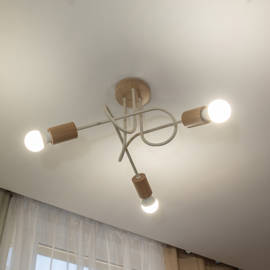 Candeeiro de tecto de montagem aparente OXFORD 3xE27/15W/230V pinho/creme