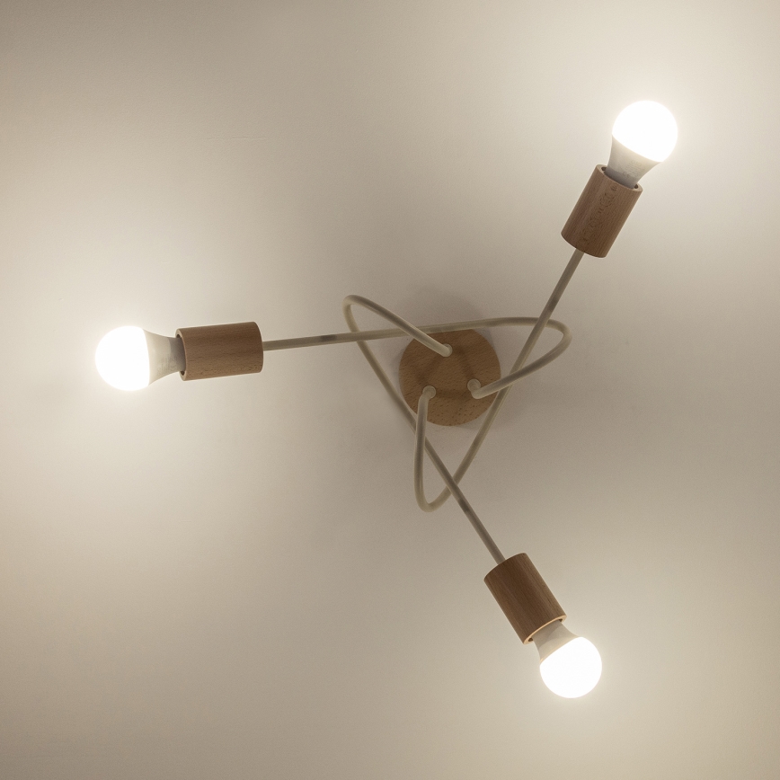 Candeeiro de tecto de montagem aparente OXFORD 3xE27/15W/230V pinho/creme