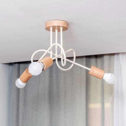 Candeeiro de tecto de montagem aparente OXFORD 3xE27/15W/230V pinho/creme