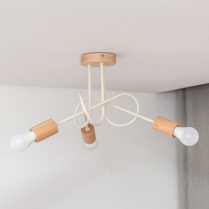 Candeeiro de tecto de montagem aparente OXFORD 3xE27/15W/230V pinho/creme