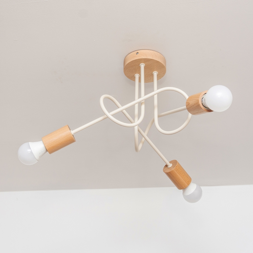 Candeeiro de tecto de montagem aparente OXFORD 3xE27/15W/230V pinho/creme