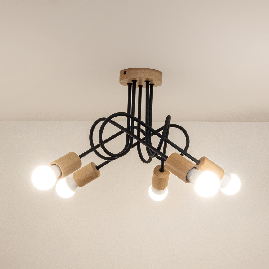 Candeeiro de tecto de montagem superficial OXFORD 5xE27/15W/230V pinho/preto